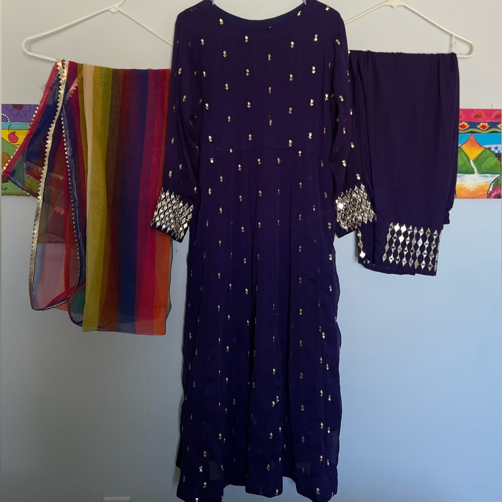 SOLD Navy blue mirror-work anarkali